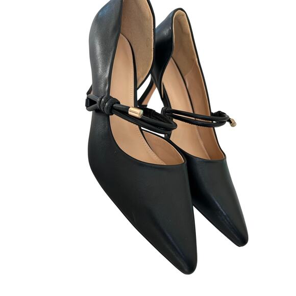 Women's Black Leather Knotted-Strap D'Orsay Kitten Heel Pumps Sz 10 - Picture 4 of 10